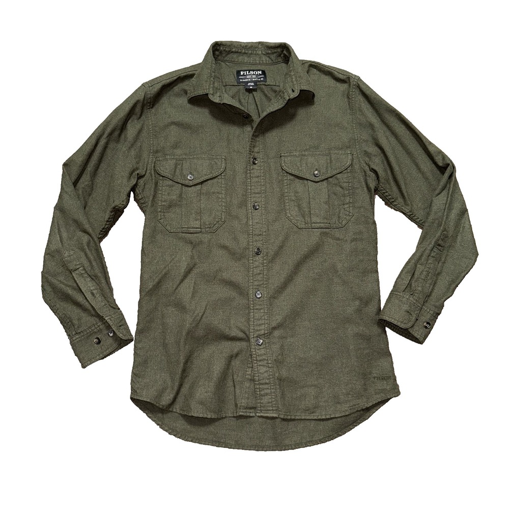 FILSON Alaskan Guide Button Flannel Shirt Dark Olive Green Men's Size XS